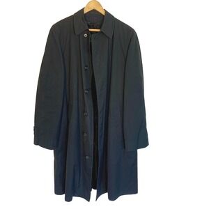 London Fog Men's 38 L Black Full Length Trench Coat Weatherproof Insulated Lined